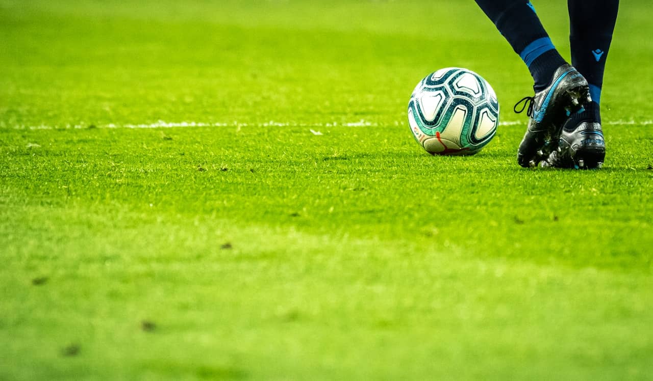 Stadium pitch at golden hour